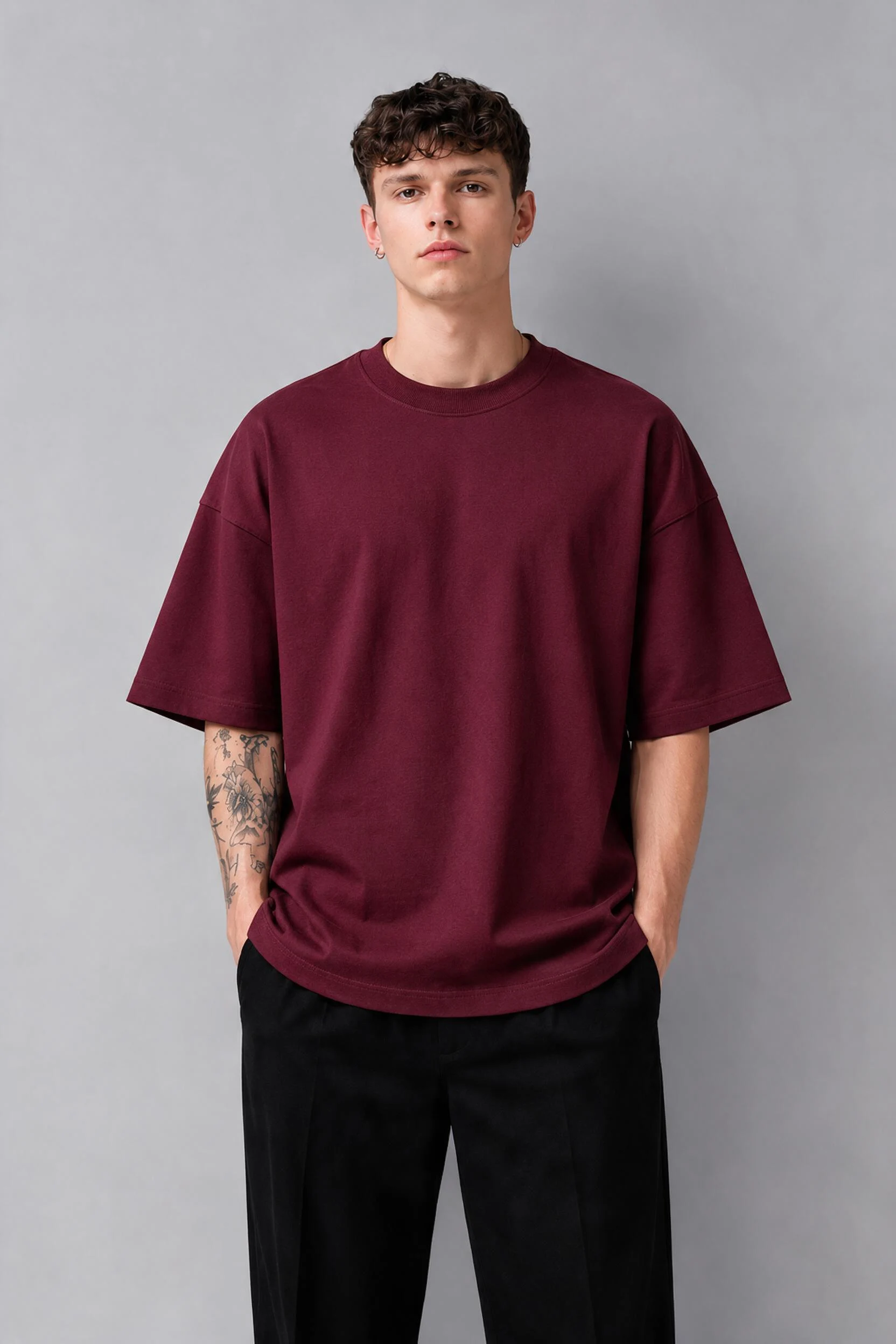 Solid Maroon Drop Shoulder
